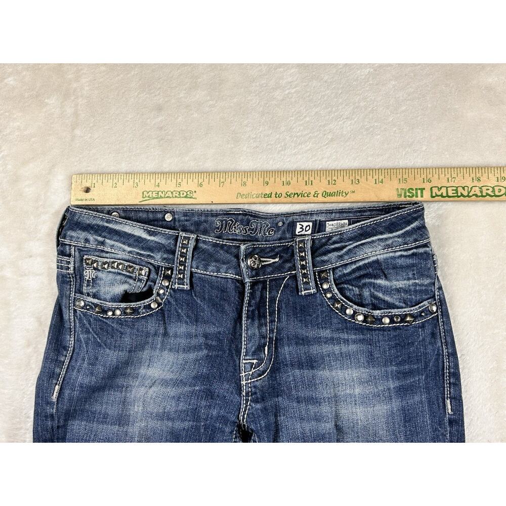 Miss Me Jeans Womens Sz 30 Boot Bootcut Blue Studded Denim Embroidered Y2K Flap - Picture 4 of 9